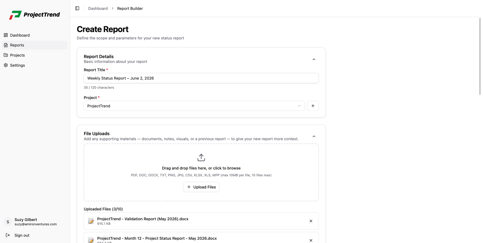 ProjectTrend report builder